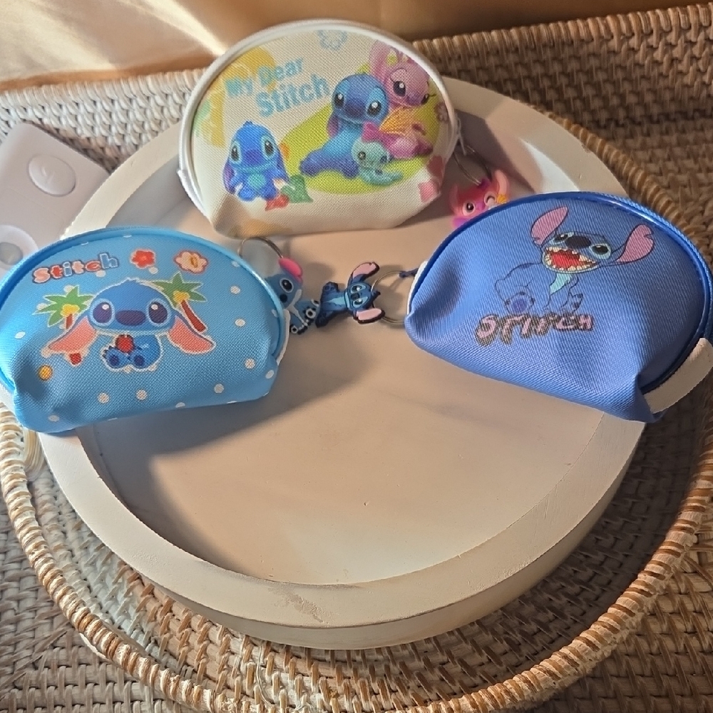 3 Stitch Coin Pouch Accessory Set - Blue and White